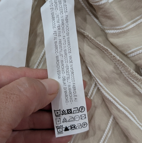 Zara Woman Beige White Striped Button Down Shirt Long Sleeve Wrinkled Look XL - Picture 9 of 9